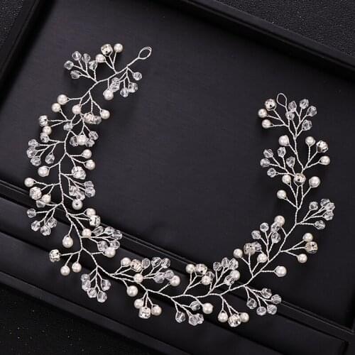 AiliBride Wedding Headband tiara Pearl Crystal Bridal Headpiece Silver Color Hairband Wedding Hair Jewelry Accessories