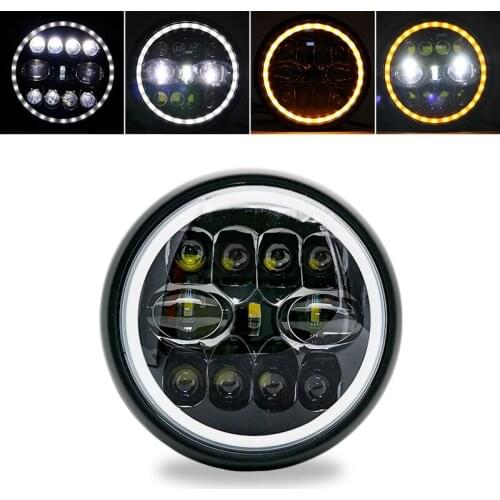 LED Motorcycle Headlight 7” Retro Vintage Fog High Low Beam Headlamp Daytime Running Light Bracket Cafe Racer For Suzuki Honda