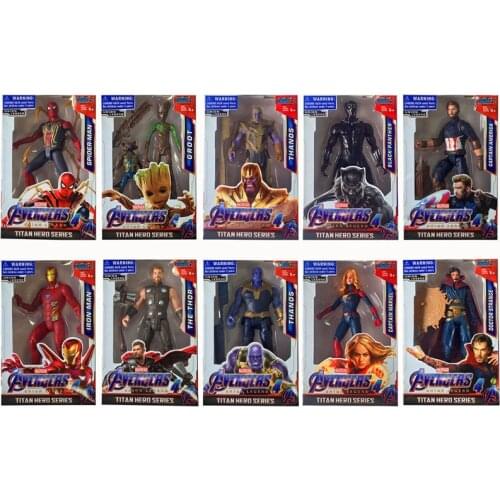 LED Thanos Black Panther Kids marvel Captain America Thor lron Man Hulk Avengers action Figure toys Model DOll PVC 16CM