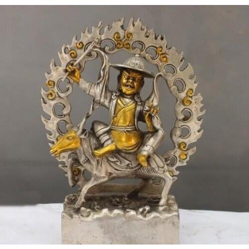 Tibet White Copper Silver palden lhamo Setrap Chen Buddha Horse Statue