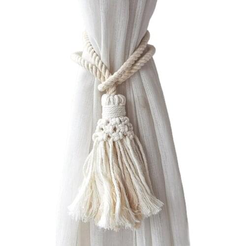 Macrame Curtain Tieback Hand-woven Curtain Tie Rope Straps with Tassel Drapery Holdbacks Wall Home Farmhouse Decor