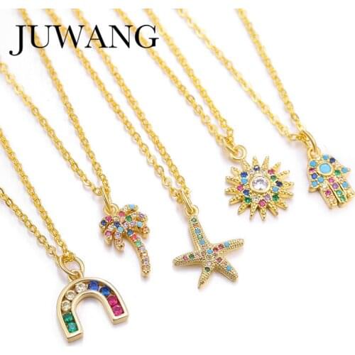 Womens Evil Eye Cz Necklace Rainbow Zircon Star Copper Pendent Necklace Jewelry Long Chain For Gril Christmas Gift