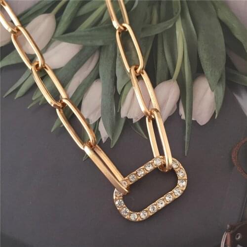 Gorgeous Gold Color Plating Clear Stone Decorated Square Chain Link Necklace For Women Party Daily Dress Matching Jewelry