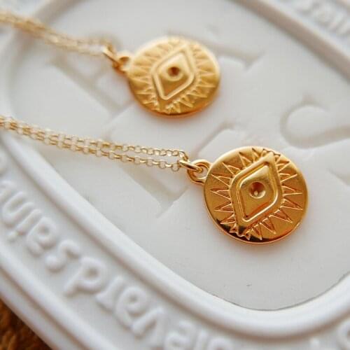 Gold Color Eye Coin Necklace Women Long Chain Alloy Turkish Eye Pendant Necklaces Trendy Round Disc Layered Collier Choker Neck
