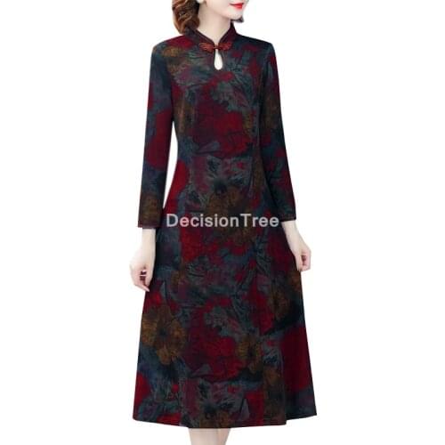 2021 chinese traditional cheongsam women qipao dress long robes satin female party elegant vintage floral print qipao dress