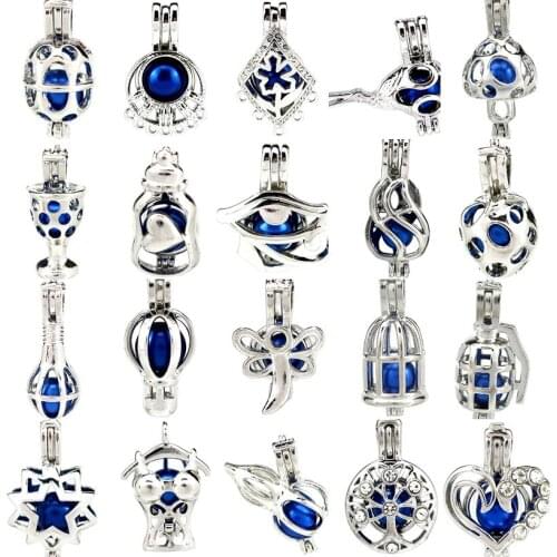 1X Silver Color Eye of Horus Rhinestone Heart Birdcage Beads Cage Perfume Oyster Pearl Cage Locket Pendant