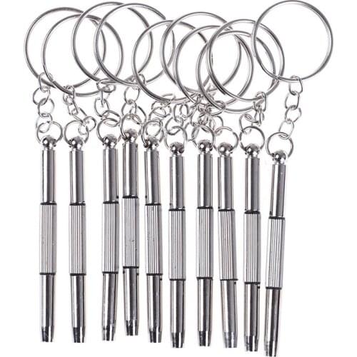10Pcs/lot Portable 3 in 1 Keychain Screwdriver Eyeglass Sunglasses Watch Repair Kit Tool