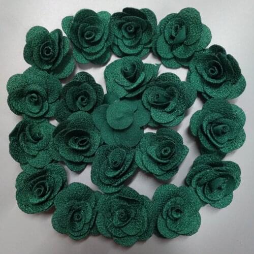 20Pieces/Bag Atrovirens Rose Handmade 3.5CM Fabric Rose Cotton Cloth Flowers Hand DIY Wedding Bouquet Flower Hair Accessories