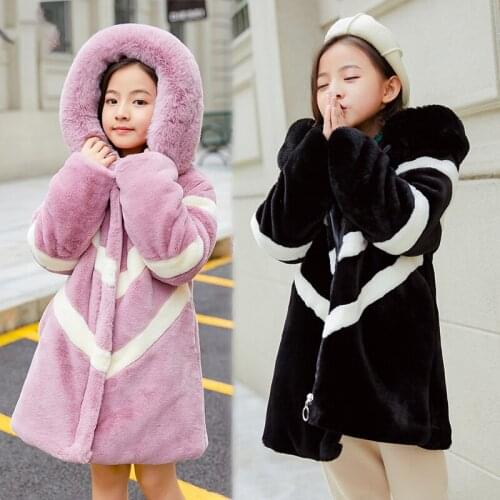 2021 Long Fleece Baby Girl Jacket Striped Hooded Kids Windbreakers Outdoor Warm Children Coats Fashion Kids Winter Outerwear
