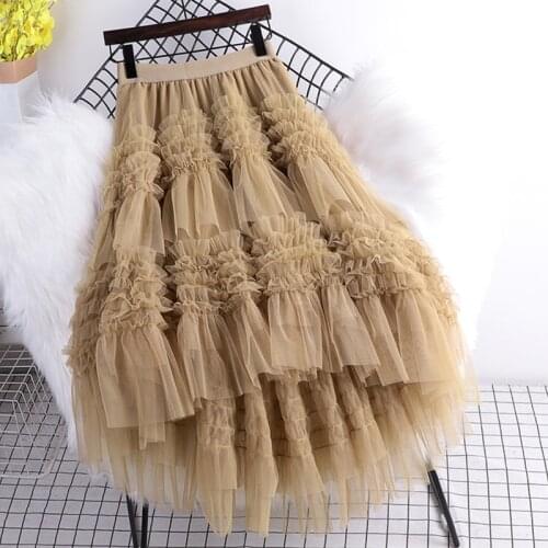 2021 Fashion Ruffles Irregular Hem Mesh Stitching Skirt A-line Ball Grown Cake Tie Tulle Skirts