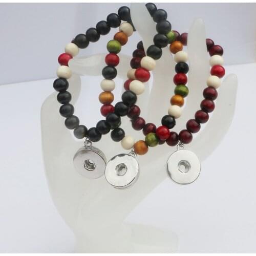 3PCS New Arrive 8mm Colorful Wooden Beads Adjustable Bracelets Diy Snap Button Bracelets 18mm Metal Button Charm Snap Jewelry
