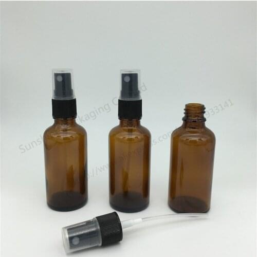 500 x 50ml Essential Oil Chemical Perfume Atomizer Cosmetic Container Amber Glass Spray Bottle With Black Fine Mist Sprayer