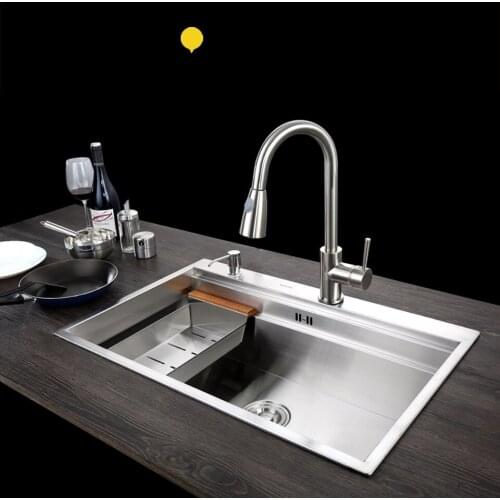 C&C SUS304 Stainless Steel Kitchen Sink Vessel Set With Faucet Single Sink Kitchen Sink Washing Vanity