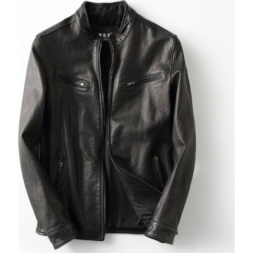 Vintage Genuine Leather Jacket Men Spring Autumn Real Sheepskin Coat Mens Leather Jacket Veste Cuir Homme KFS19M012 KJ2170