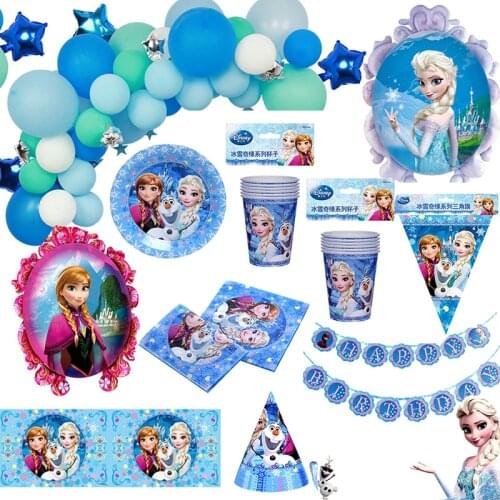 Disney Frozen Princess Snow Queen Theme Birthday Party Decorations Kids Girl Party Supplies Decor Baby Birthday Tableware Set