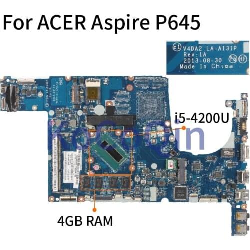 KoCoQin laptop Motherboard For ACER Aspire P645 i5-4200U Mainboard LA-A131P SR170 With 4GB RAM DDR3