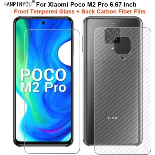 For Xiaomi Poco M2 Pro 6.67" 1 Set = Soft Back Carbon Fiber Film + Ultra Thin Tempered Glass Front Screen Protector
