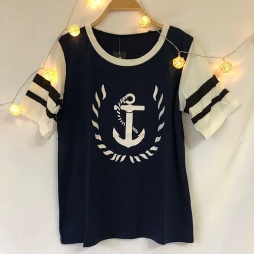 Summer Women Summer Kawaii Navy Style T-Shirts Bowtie Cute Pink Heart Hollow out Clothing Teens Mori Girl Short Sleeve Tops