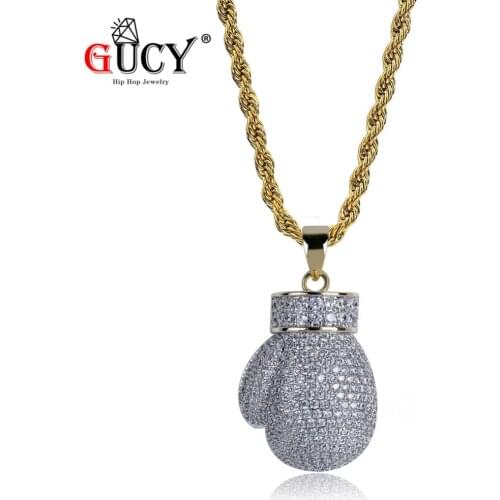 GUCY Hip Hop Boxing Pendant Necklace All Iced Out Micro Pave Cubic Zircon Stone Gold Color Plated Copper Material Mens Best Gift