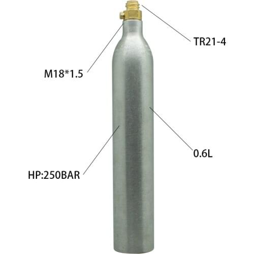 HPAT 0.6L Soda Cylinder Co2 Bottle Tank,150BAR/2200PSI High Pressure Soda Water Bottle Aluminium Co2 Cylinder with Valve TR21*4
