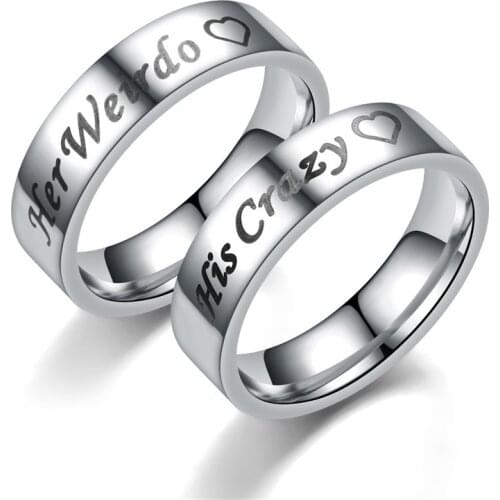 BAECYT His Crazy Her Weirdo Titanium Stainless Steel Couple Ring Wedding Anniversary Engagement Promise Bands Dropshipping