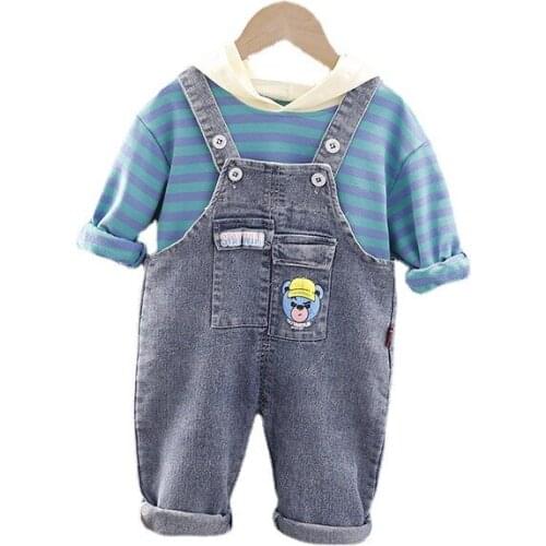 Spring Autumn Baby Cotton Clothing Sets Children Boy Girl Clothes Kids Fashion Hoodies Overalls 2Pcs/Set Toddler Stripe Costume