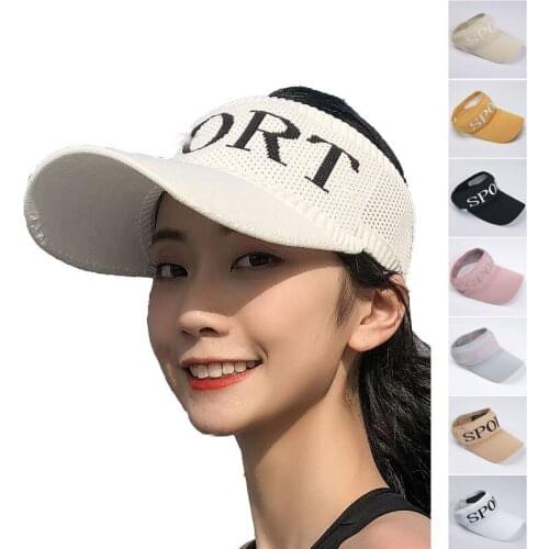 Summer Women Breathable Empty Top Sun Visor Hat Knitting Big Wide Brim Straw Letter Sun Caps UV Protection Hat for Men and Women