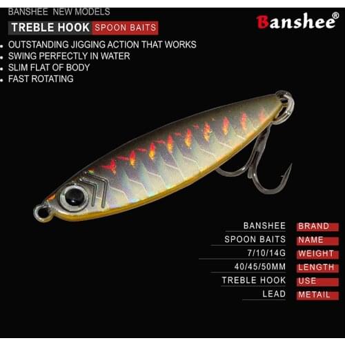 Banshee Metal Vib Fishing Lures Trout Spoon Lure Spinner Bait Cast Jig Spoon 7g 10g 14g Shore Casting Jigging Lead Fish Sea Bass