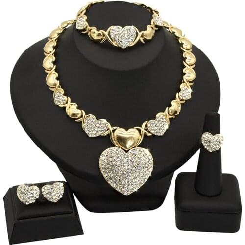 Fashion Dubai Gold Jewelry Sets for Women African Bridal Wedding Gifts Party Necklace Bowknot Earrings Ring Bracelet Set