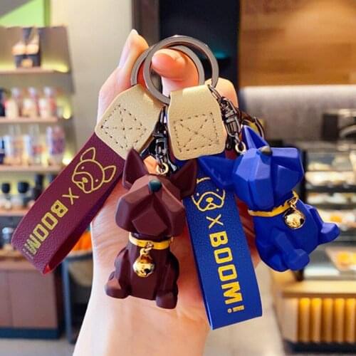 Fashion Punk French Bulldog Keychain PU Leather Dog Keychains for Women Bag Pendant Jewelry Trinket Mens Car Key Ring Key Chain