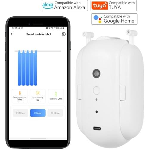 Tuya Smart Curtain BT Curtain Motor Smart Wireless Automatic Curtain Opener Rechargeable Remote Control for Alexa Google Home