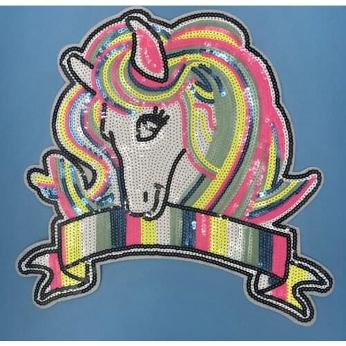 Cartoon Large unicorn sequins patch Sew On Rainbow Horse DIY Sewing Accessories Decoration For Clothes