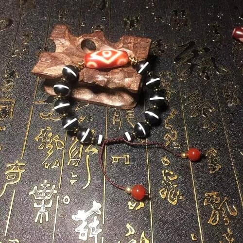 Handmade weaving Red/White KingKong 6 eyes Pattern DZI Dragon pattern Agate Beads Men&Women Jewerly Bracelet Free Shipping