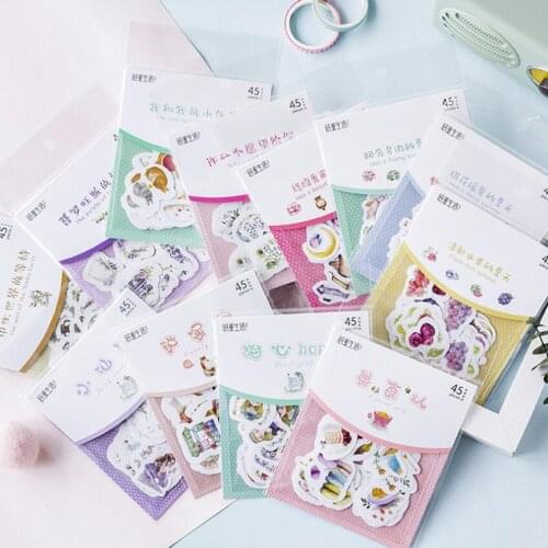 45pcs/pack Cute Little Fairy Series Japanese Sticker Decorative Scrapbooking Stickers Diary Album DIY Decor Stickers Kids Gift