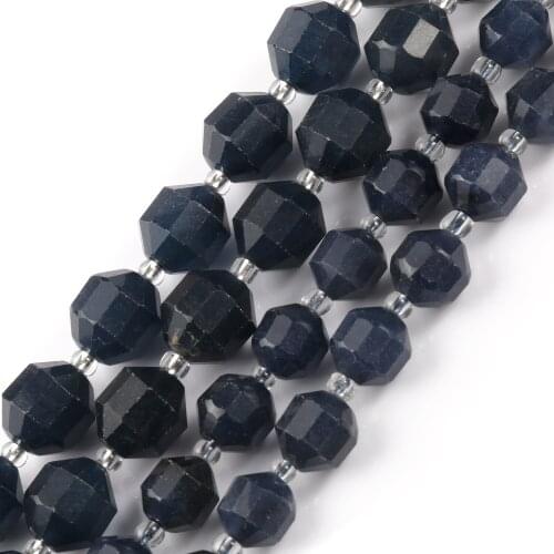Natural Sapphires Stone Faceted Sharp Energy Column Loose DIY Beads for Jewelry Making Birthday Gift Bracelets 15'' Strand