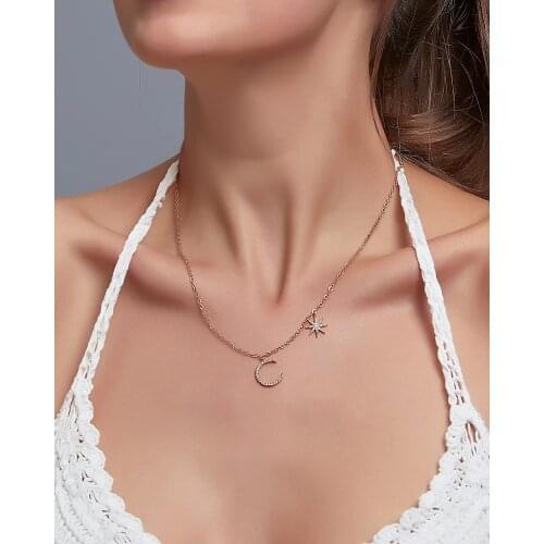 2020 New Luxury Crystal Star Moon Pendant Necklaces For Women Silver Color Link Chain Chokers Charm Female Necklace Jewelry Gift