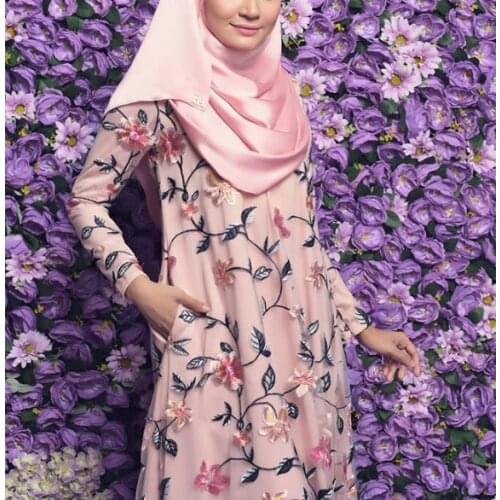 2021 New Spring And Autumn Summer Mesh Embroidery Dress Large Womens Muslim Robe Middle East Skirt Girls' Leisure Pink