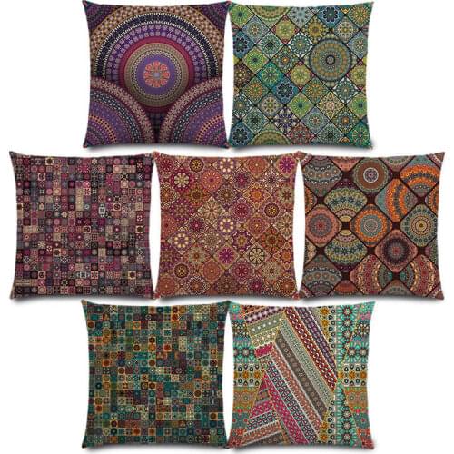 New Boho Colorful Abstract Ethnic Floral Mandalas Pattern Prints Vintage Patchwork Geometric Cushion Cover Sofa Pillow Case