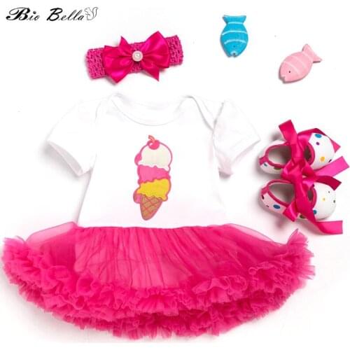 Princess Baby Girls Clothing Lovely First Birthday Party New Year Newborn Girls Clothes Set Dress+Shoes+Headband Girl Outfit Set