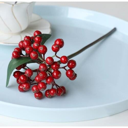 1PCS Plastic Berry Stem Realistic Lightweight Artificial Berry Pick Faux Holly Berry For Wedding Festival Party Decoration