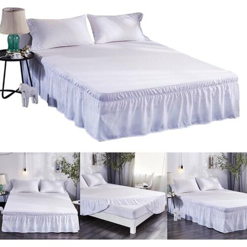 80Inch Polyester Bed Skirt Wrap Around 3 Fabric Sides Elastic Dust Ruffle, Easy Fit Wrinkle -With 15 Inch Drop