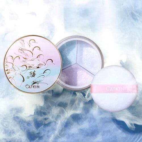 Catkin Three Colors Powder Face Powder Finishing Powder Oil Control and Waterproof Smear-Proof Makeup Sweat-Proof Durable Powder