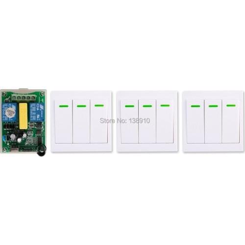 AC220V 2CH 10A Radio Controller Motor Positive &negative RF Wireless Remote Control Switch Receiver + 3*wall Panel Sticky Remote