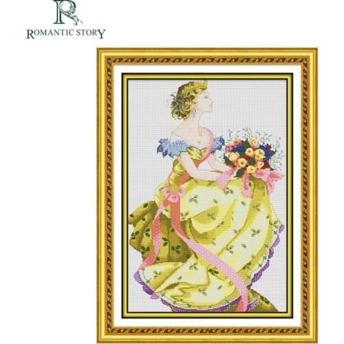Romantic Story Beautiful Flower Dress Queen Home Decoration Cross Stitch Needlework DMC Cross-Stitch Sets For Embroidery Kit