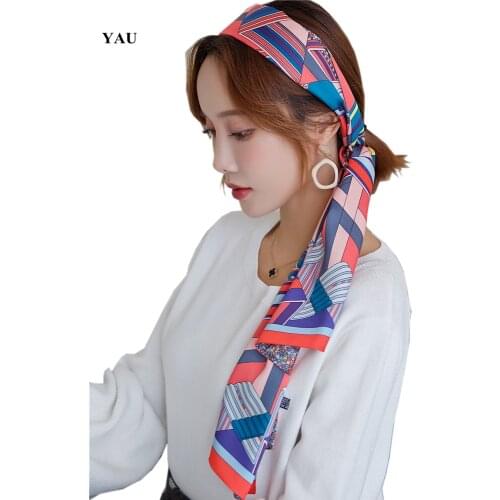 160cm*20cm Luxury Brand Geometric Square Printed Long Scarf Women Double-sided Twill Silk Scarves Ladies Head Scarf Handkerchief