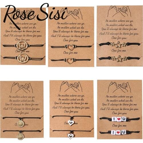 Rose sisi romantic sweet couple Bracelet on hand retro Card Bracelets couple hand rope Promise Card