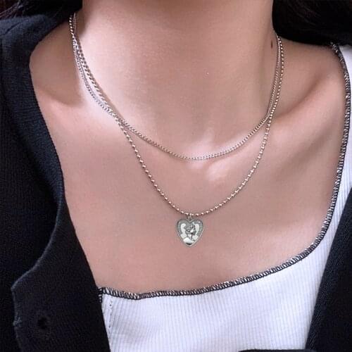 Heart Portrait Pendant Choker Necklace For Women Silver Color Geometric Square Pendant Necklaces Jewelry Punk 2021 New Trend