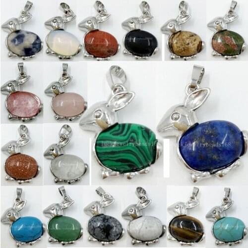 Jaspe Crystal Carnelian Opal Blue Sand Tigers Eye Aventurine Lapis Lazuli Malachite Howlite Unikate Rabbit Pendant Bead WFH424