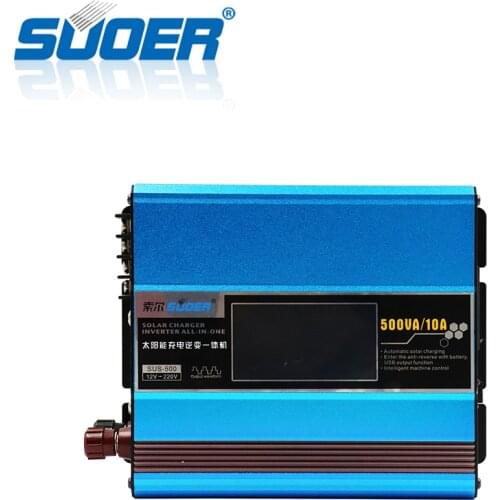 Suoer【 modified Inverter 】 12V 220V 500W DC to AC Solar Power Inverter With Built-In 10A Solar Charge Controller(SUS-500A)