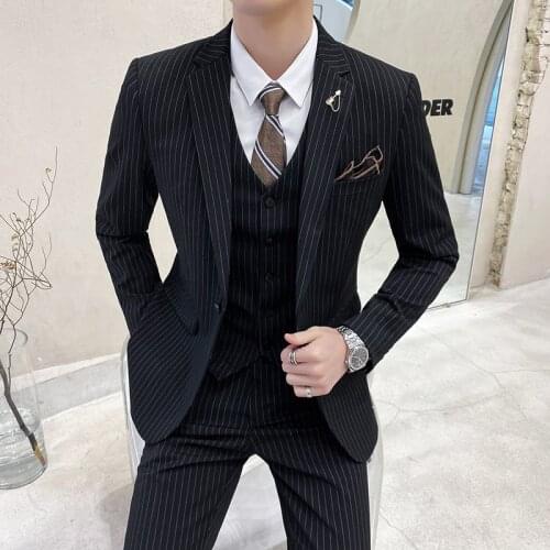 Wedding Suits for Men Mens Tuxedo Fashion Casual Striped Mens Three-piece Suit Korean Slim Business Formal Wear Suit Men
